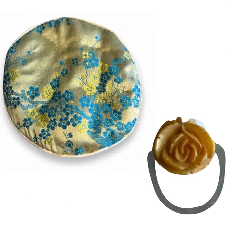 VINTAGE Silk Cosmetic Mirror Pouch VINTAGE Carved Rose Bookmark